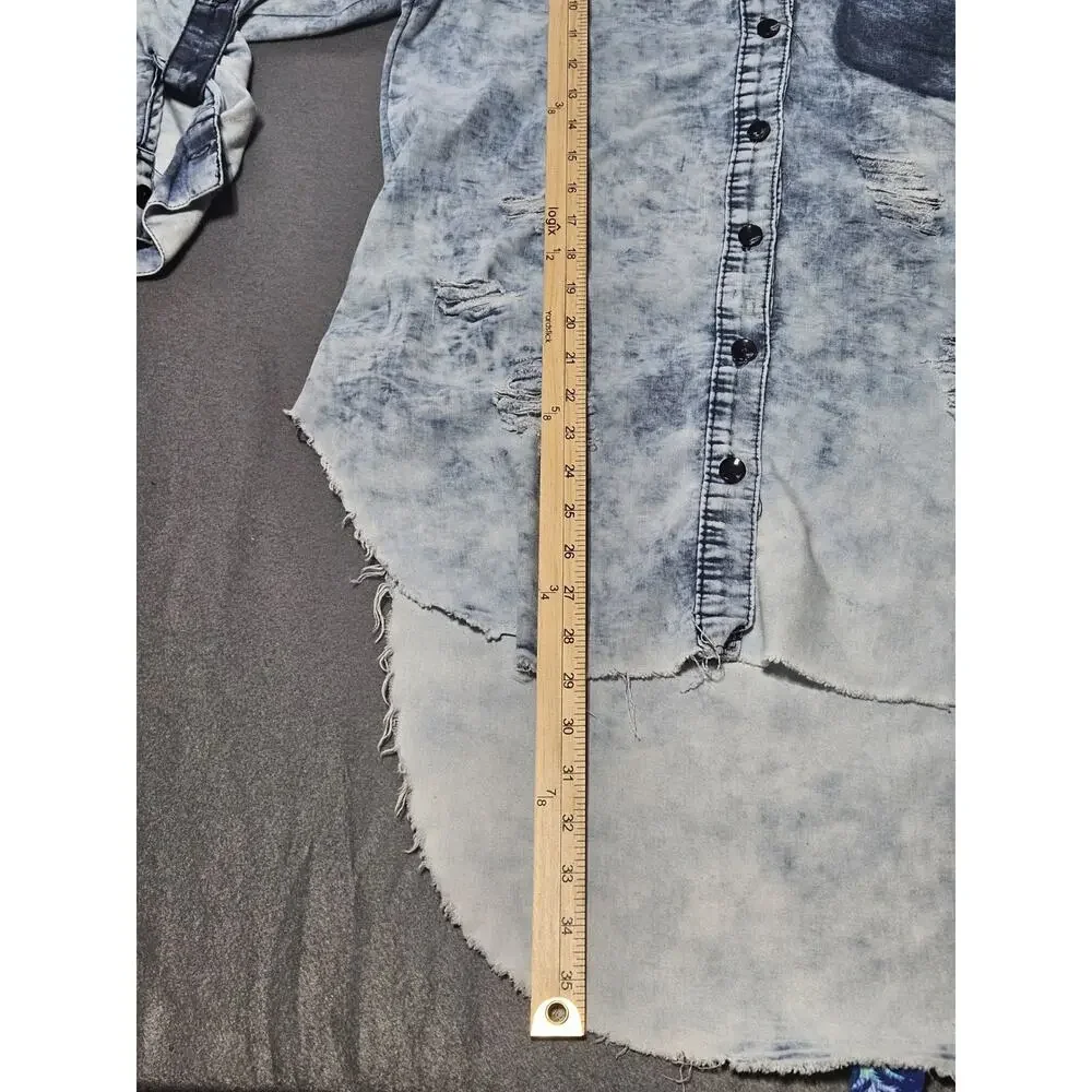 Thrill Jeans Shirt Womens Extra Large Buttoned Destroyed Distressed Denim Shirt - Picture 7 of 8